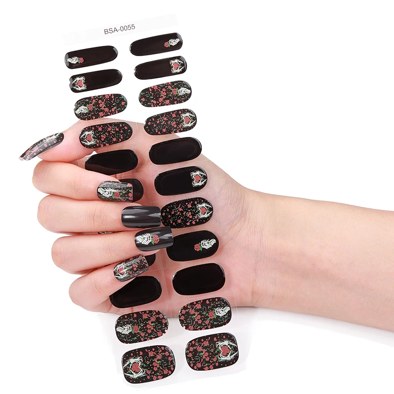 

22Tips Halloween Luminous Gel Nail Strips Skull Rose Spider Full Cover Baking-Free Gel Nail Stickers DIY Manicure Decoration