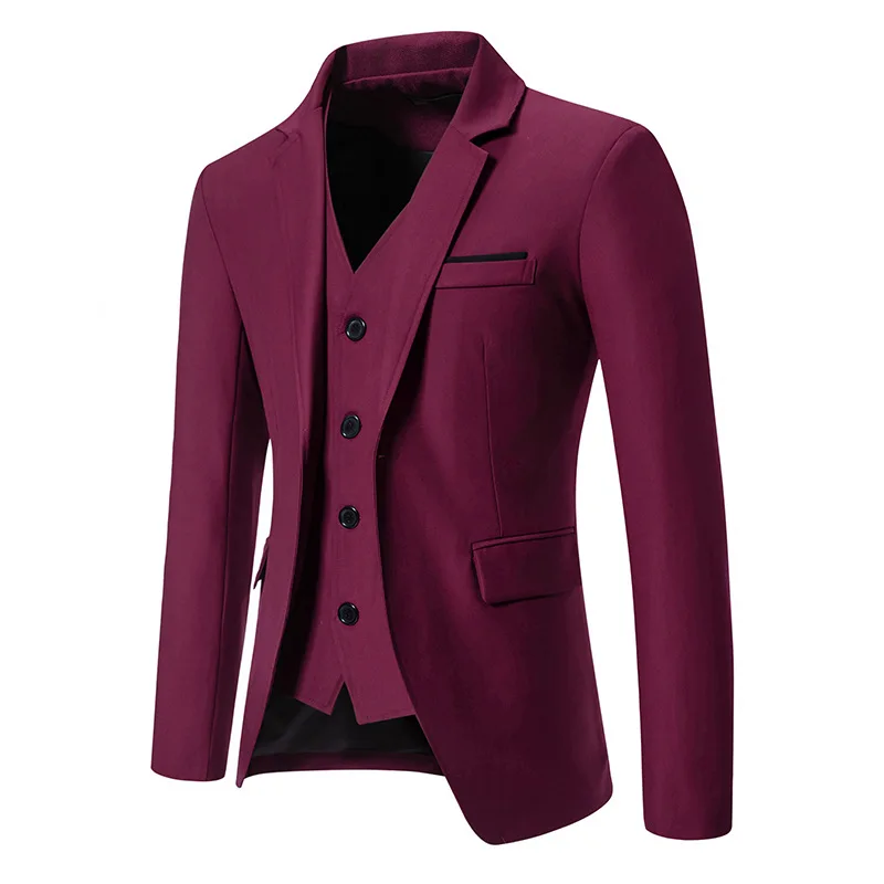 Men Blazer Men's Fashion Gentleman Solid Color Comfortable Business Fake Two Piece Suit Jacket Wedding Casual Banquet Slim Suit