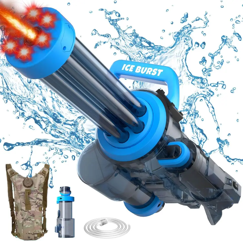 Pistolet à Eau Électrique LED Puissant 150 Ml – Jusqu'à 10 M – Rechargeable – Bleu (AUG)