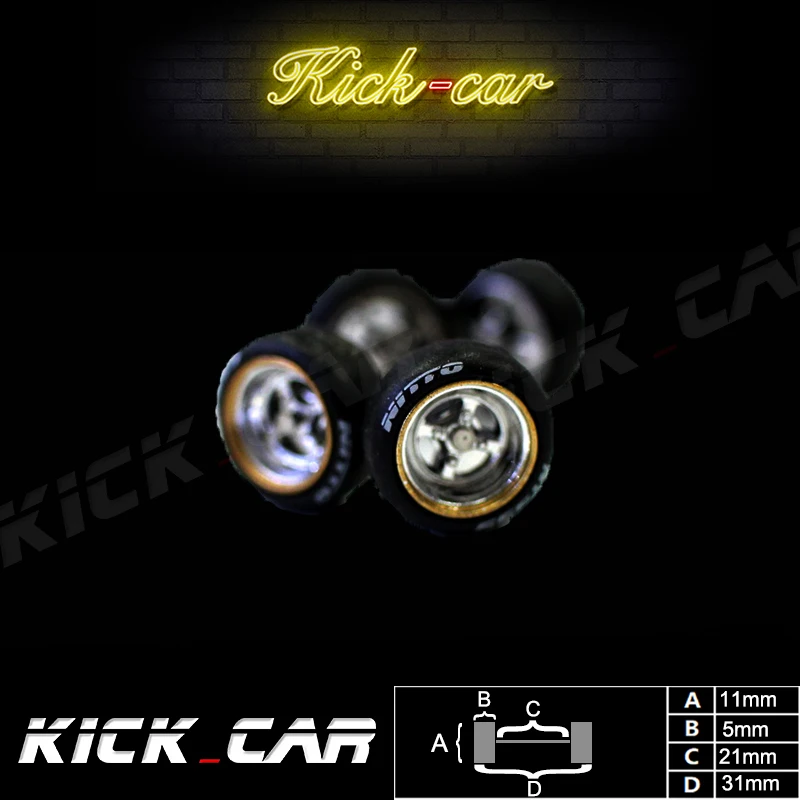 Kickcar-ruedas de ABS 1/64 para coche modelo con neumático de goma tipo 1, piezas modificadas galvanizadas, vehículo de carreras de juguete,