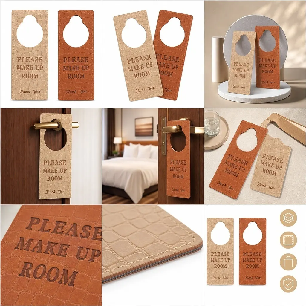 2Pcs Door Hanger Sign Reversible PU Do Not Disturb Please Make Up Room for Hotel Office Lounge Double-Sided Door Knob