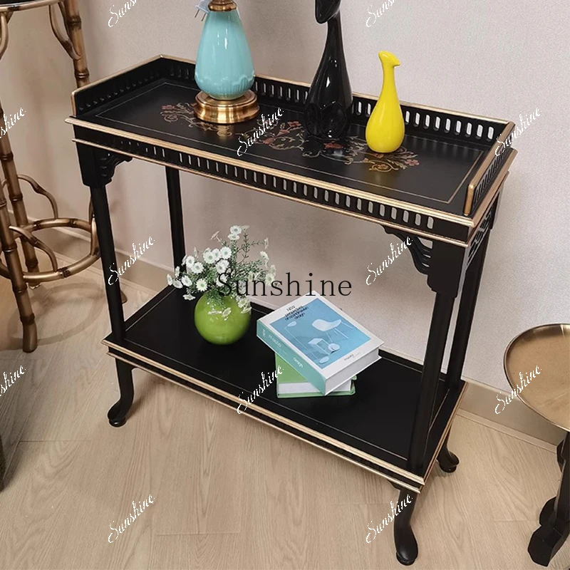 Rural hand-painted edge few living room sofa side cabinet European furniture double-layer art painted cabinet  FT
