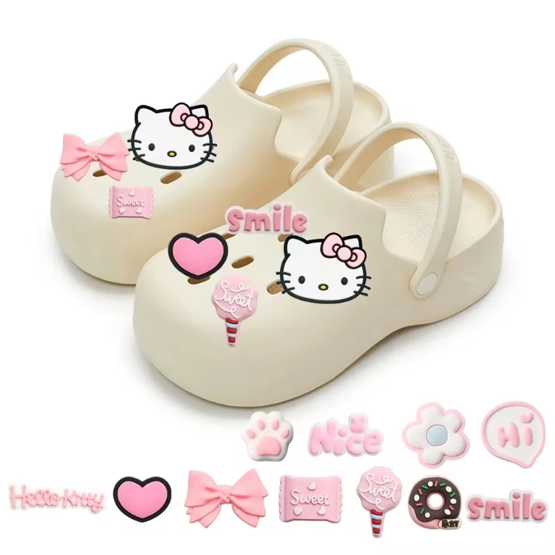 Miniso Kawaii Sanrio Hello Kitty serie agujero zapatos accesorios Sanrio Diy decoraciones de zapatos accesorios para sandalias deslizantes regalo