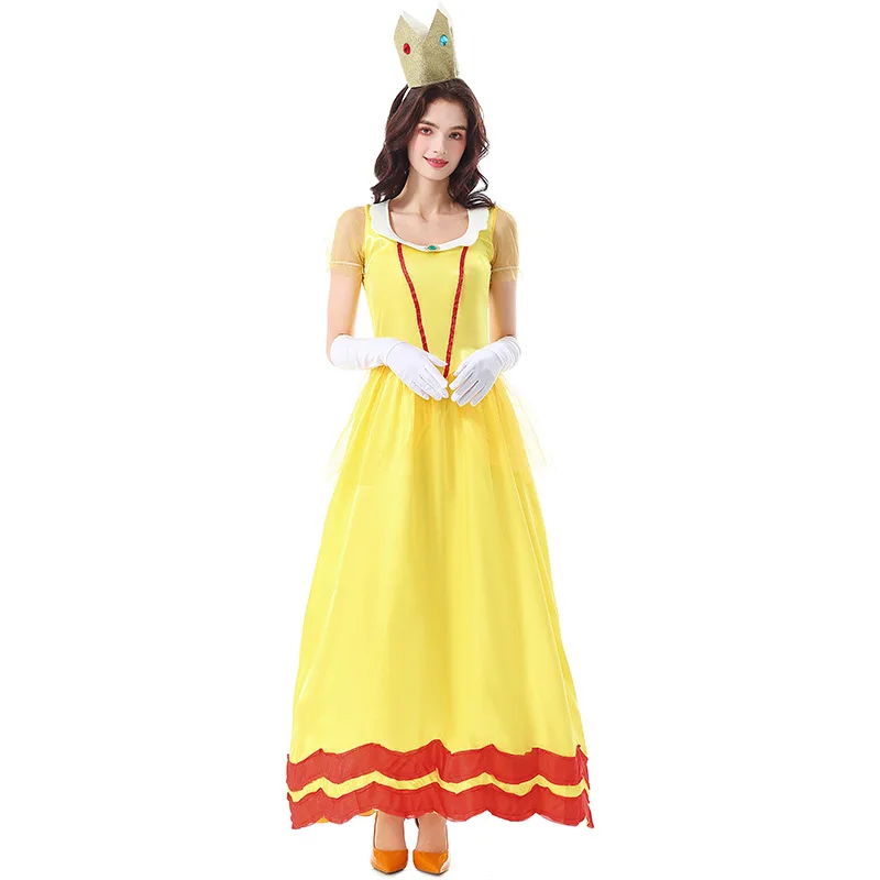 Adulto loween cysantemo princ saia cosplay role-plang jogo amarelo longo dr palco desempenho traje