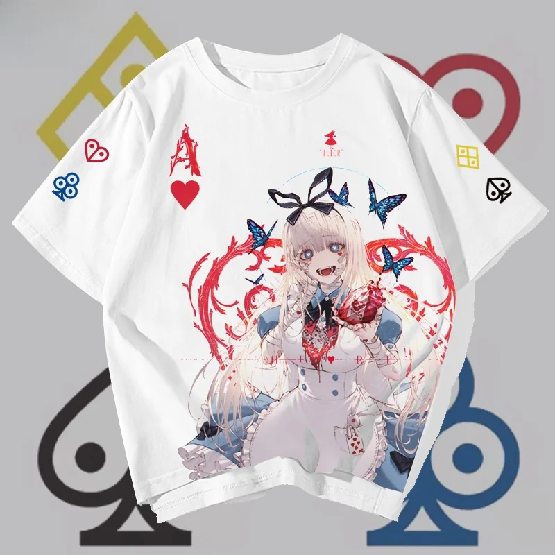 アイスシルク半袖tシャツ-ポーカーレッド、ブラック、プラムブロッサム、ダイヤモンド、ビッグキング、スモールキング、幾何学模様、ラウンドネックtシャツ