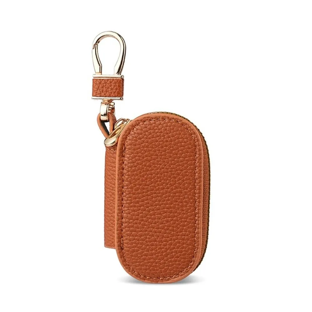 PU Leather Key Wallet Lychee Pattern Zipper Closure Zipper Key Case Compact Size Solid Color Keychain Key Holder Bag