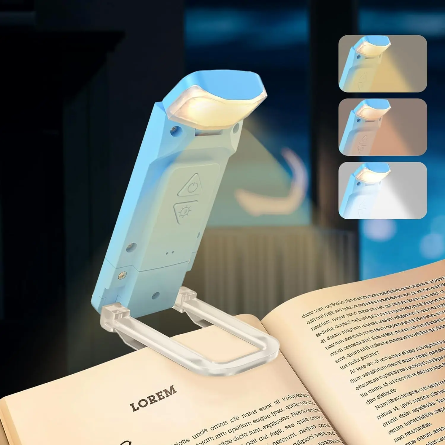 Rechargeable Reading Light with Timer, Portable Book Lamp in Bed, LED Clip on Bookmark with 3 Colors Temperatures, 5 Brightness