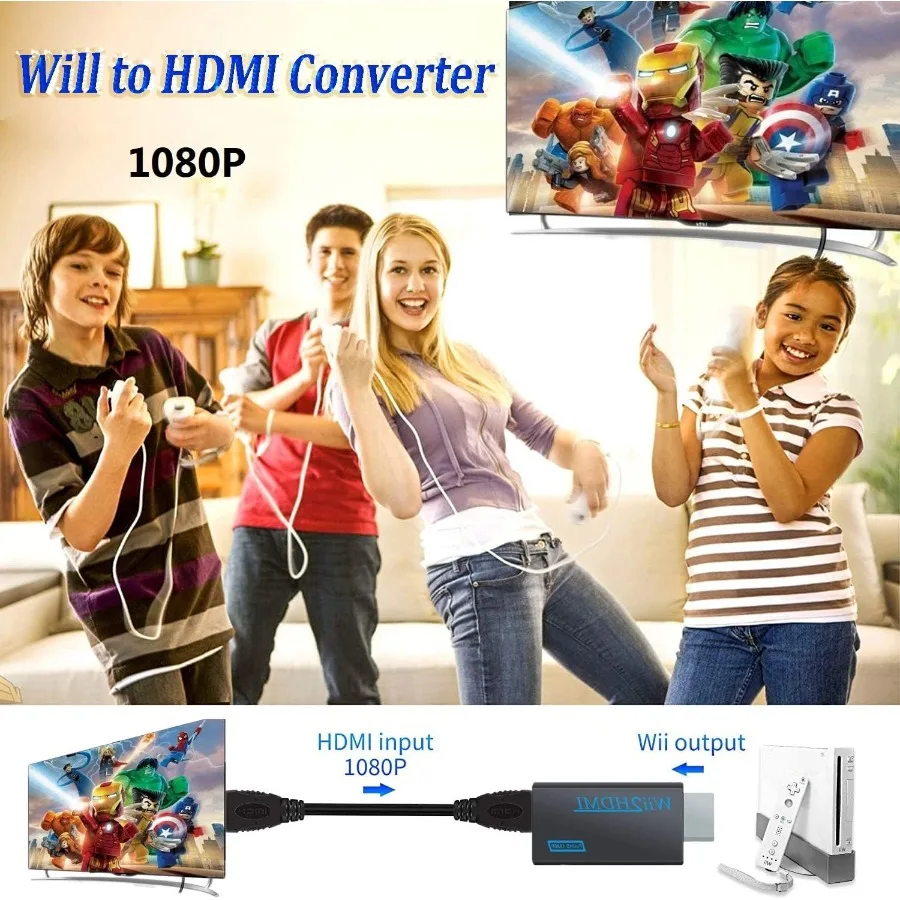 محول LccKaa HD 1080P Wii إلى HDMI متوافق مع محول WII إلى HD مع صوت 3.5 ملم لعرض شاشة HDTV للكمبيوتر مع كابل HD