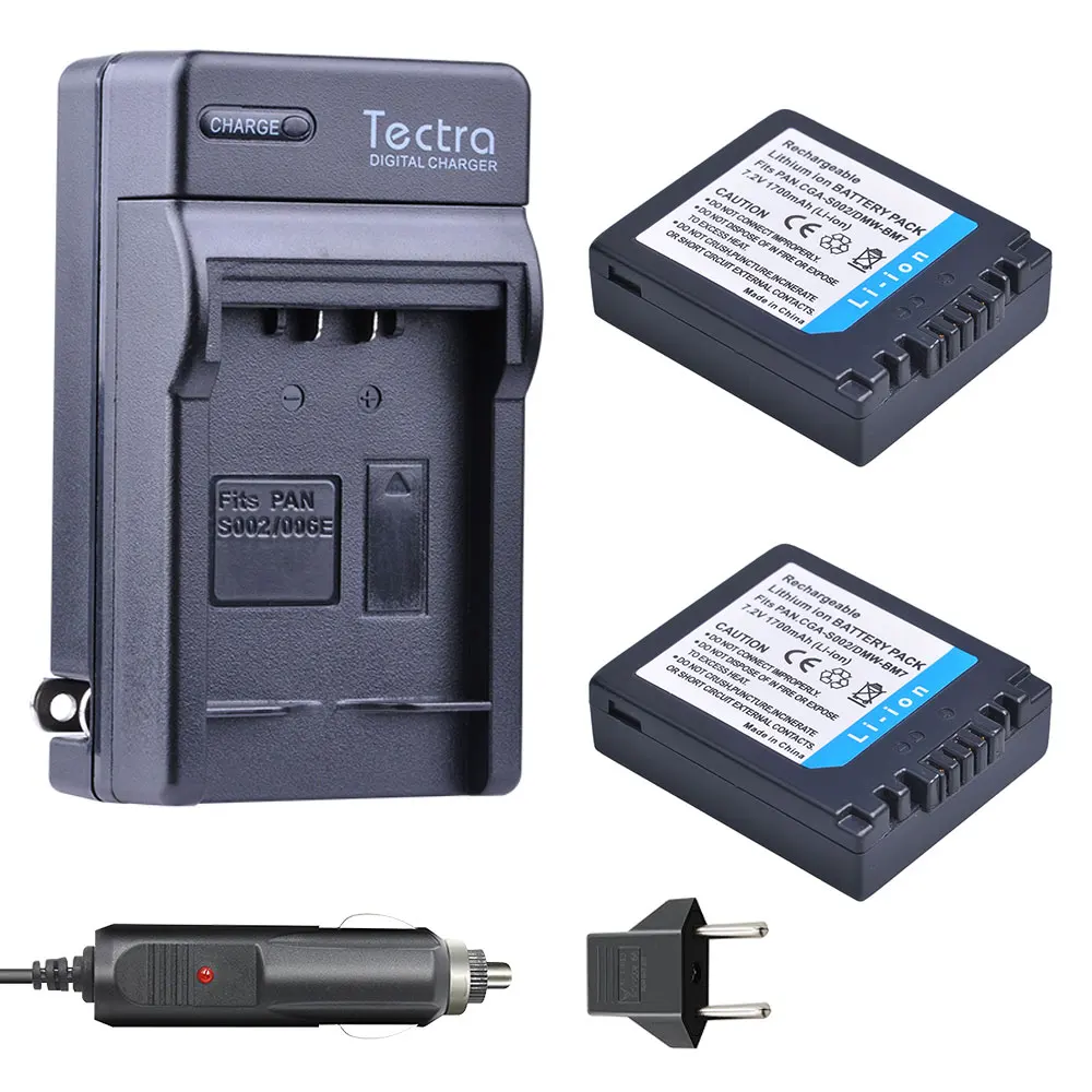 1700mAh CGA-S002 CGA-S002A CGA-S002E DMW-BM7 Battery+Wall Charger for Panasonic Lumix DMC-FZ1 FZ2 FZ3 FZ4 FZ5 FZ10 FZ15 FZ20