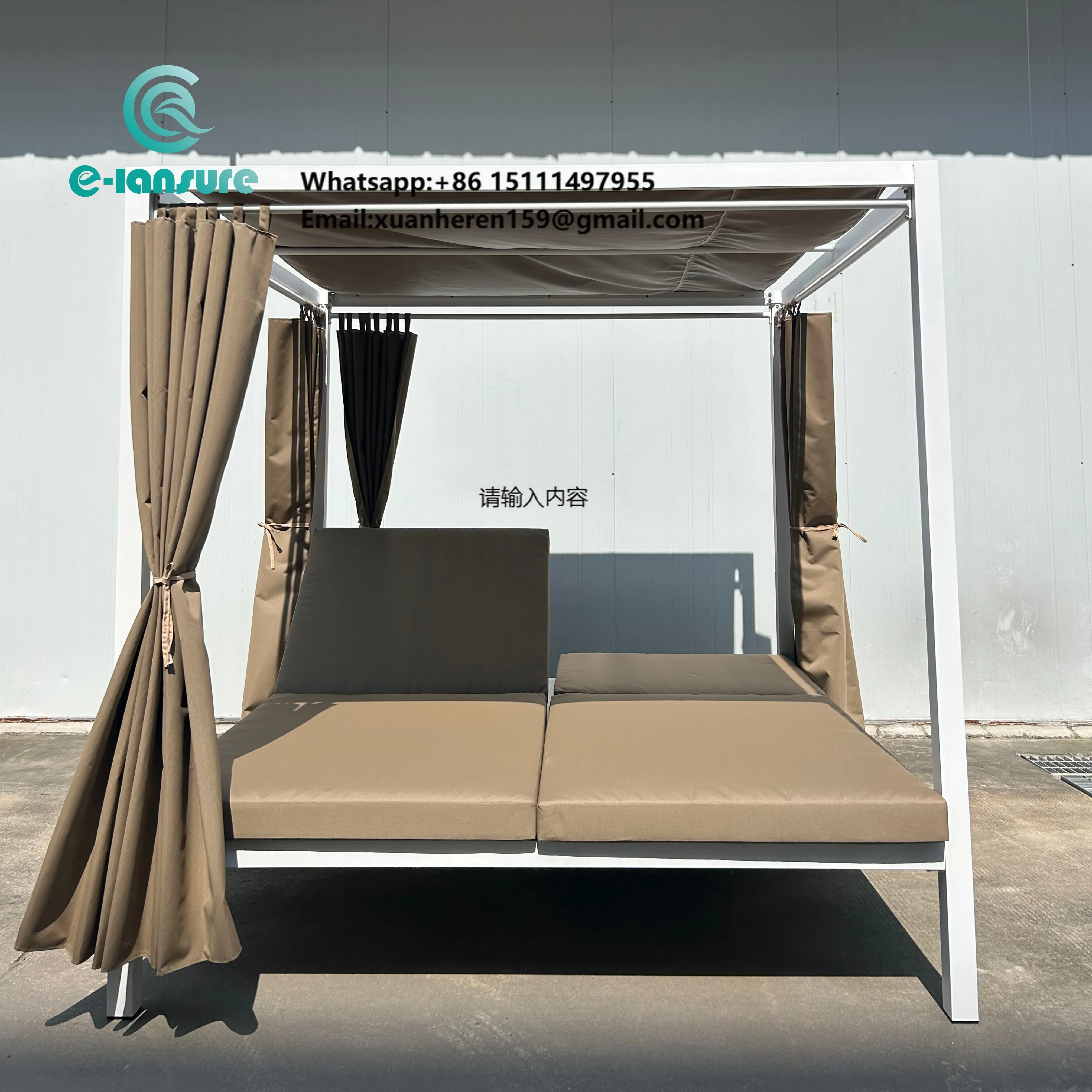 

Nordic Simple Outdoor Powder Coated Aluminum Frame Daybed Poolside Sunbed with All Weather Fabric and Cushion for Villa Backyard