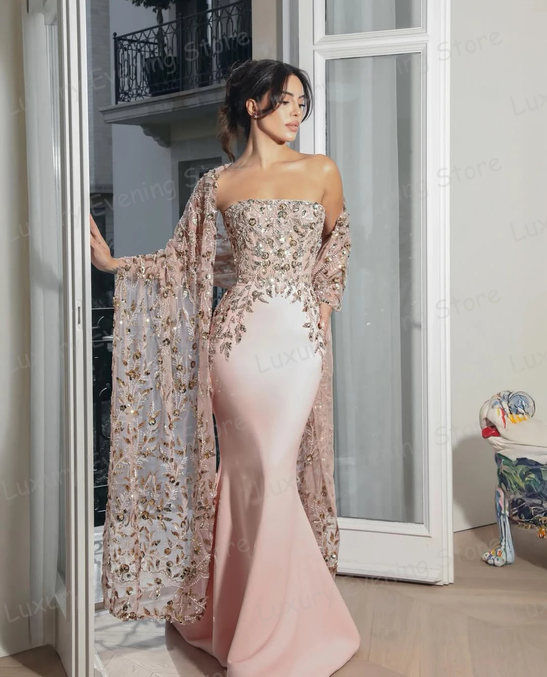 

Shiny Appliques Mermaid Evening Dresses Woman's Prom Gowns Sleeveless Party Fashion Vestidos Customized فساتين سهرات