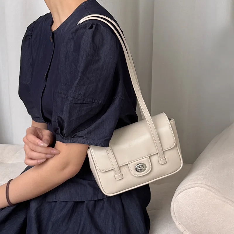 

Top-layer Cowhide Leather Women Shoulder Bag Senior Sense Fashion Simple Genuine Leather Bag Versatile Niche Design Women Bag