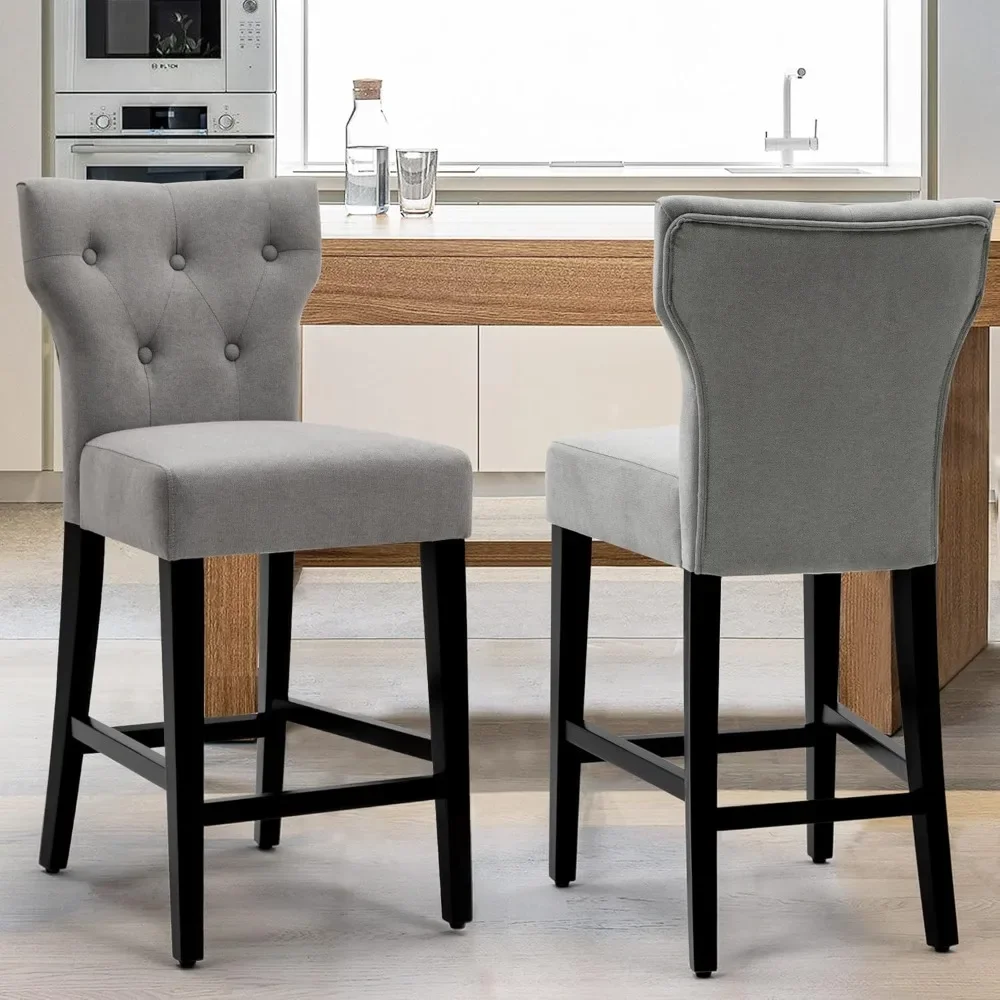 

25 Inch Barstools Gray Fabric Counter Height Bar Stools with Wood Legs, Set of 2