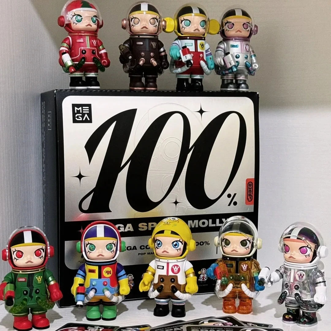 POP Mart Original Genuine Mega Collection Series Molly100% Jasmine Anniversary Astronaut Blind Box Blind Bag Desktop Ornaments