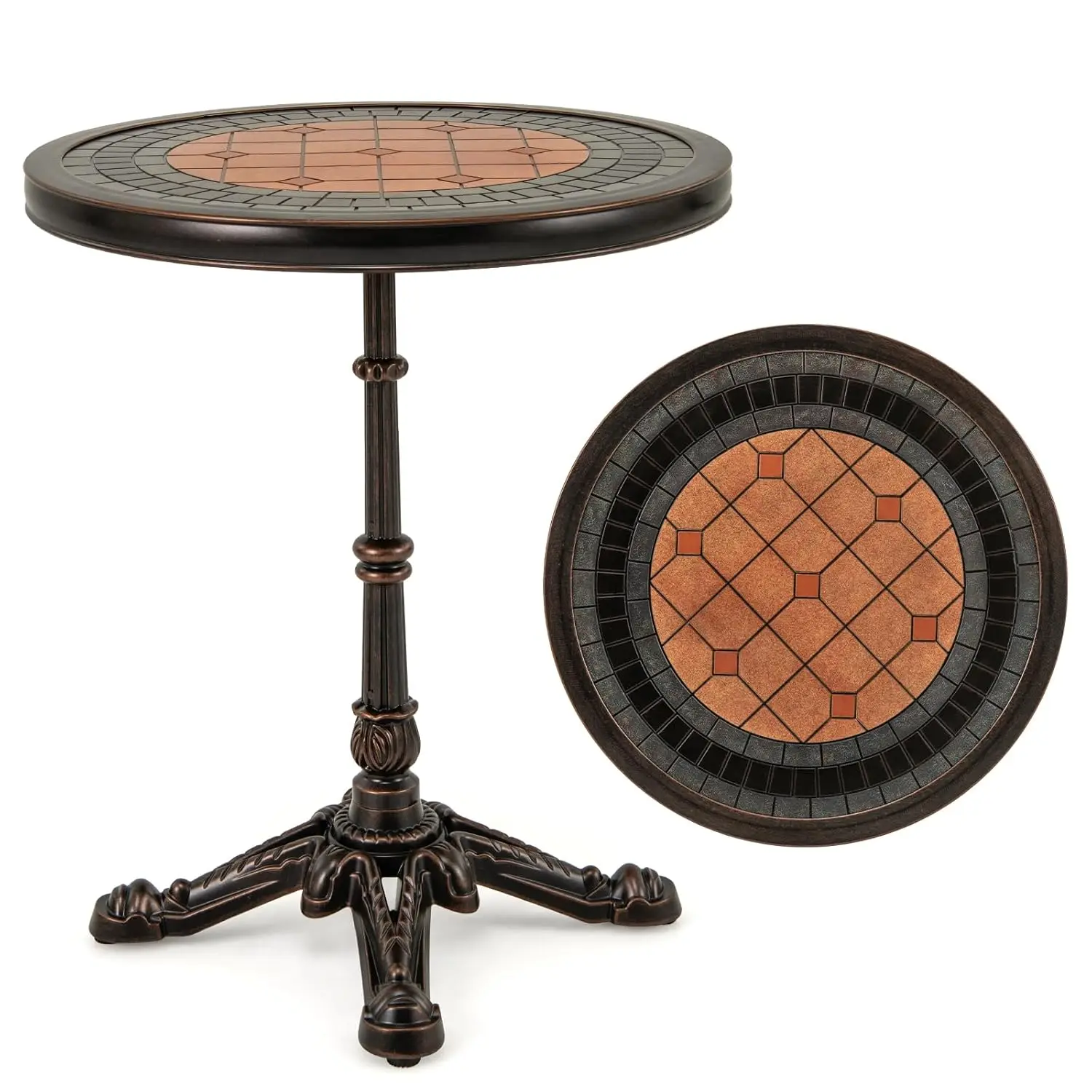 

24-дюймовый круглый обеденный стол для патио, всепогодный уличный стол из литого алюминия с резной текстурой и окрашенной столешницей, на заказ