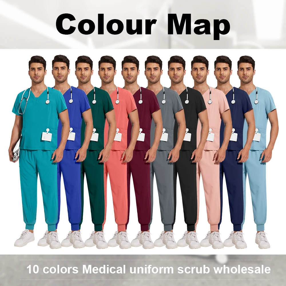 Niaahinn Scrub Set Hospital Medical Elasticity Uniforms Nurse Scrubs Jogger Sets Dental Clinic Work Wear Mens Veterinary Uniform