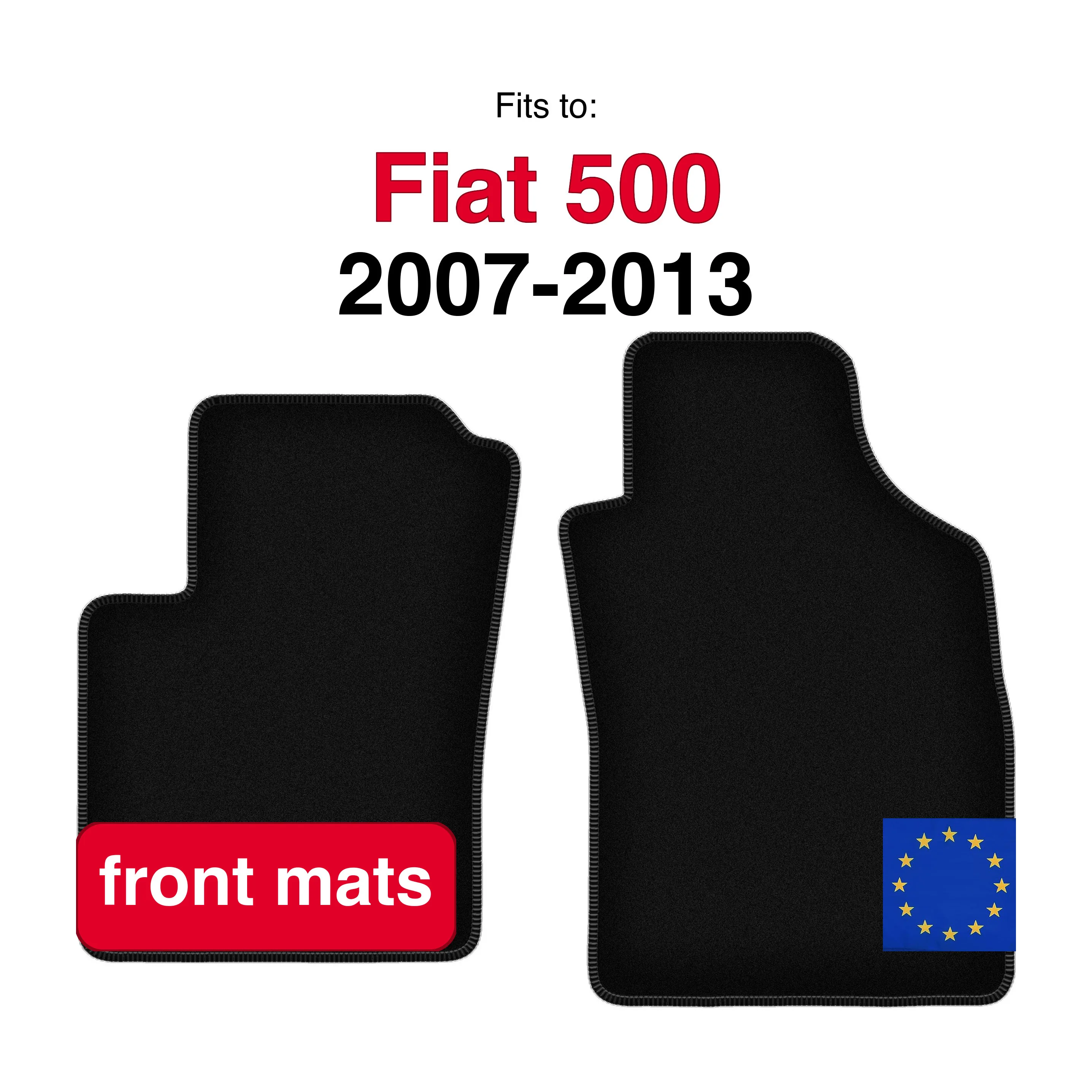 Velours vloermatten voor Fiat 500 cabriolet hatchback (2007-2013) - Zwart (2 stuks) set vloermatten voor in de auto