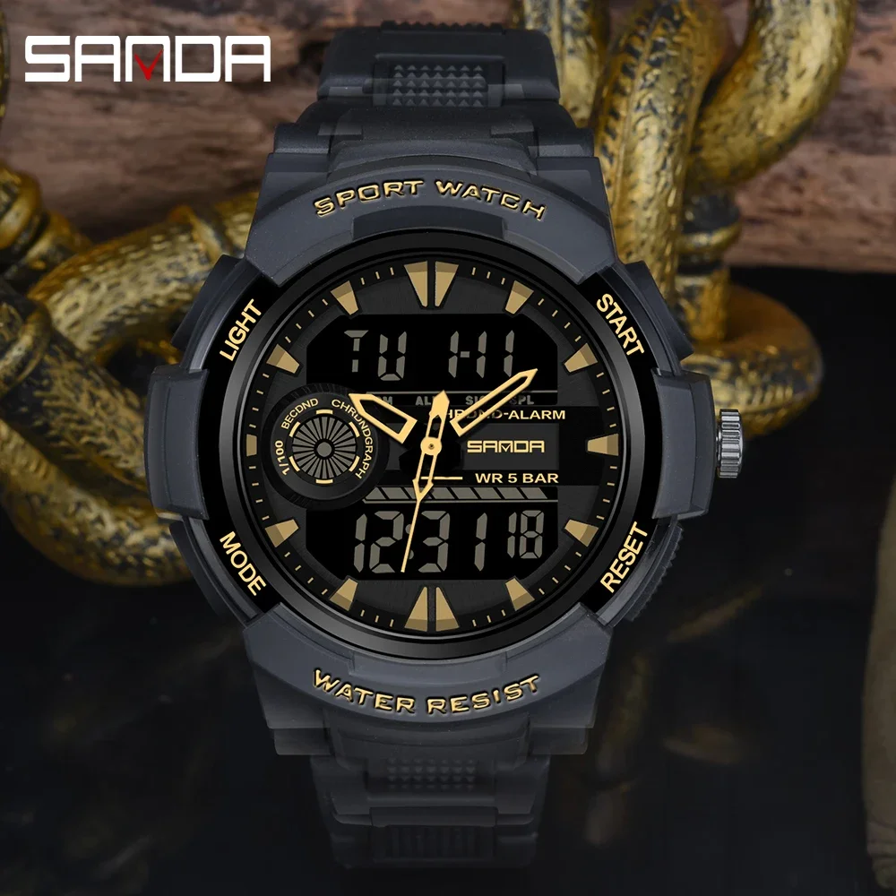 Sanda New 6002 Fashion Watch South Korea Leisure Simple Sports Watch Multi functional Waterproof Electronic Men's Watches