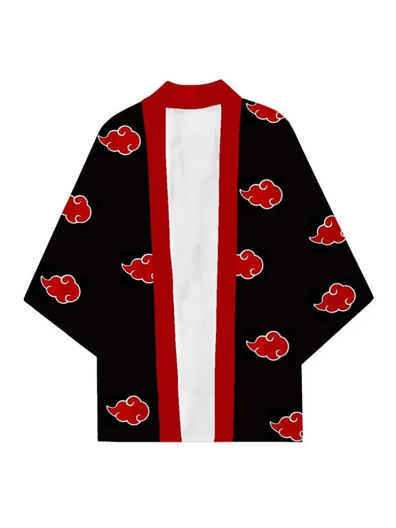 일본 애니메이션 닌자 역할 놀이 남성 여성 레드 클라우드 프린트 기모노 카디건 여름 해변 일본 전통 의상 하오리 망토
