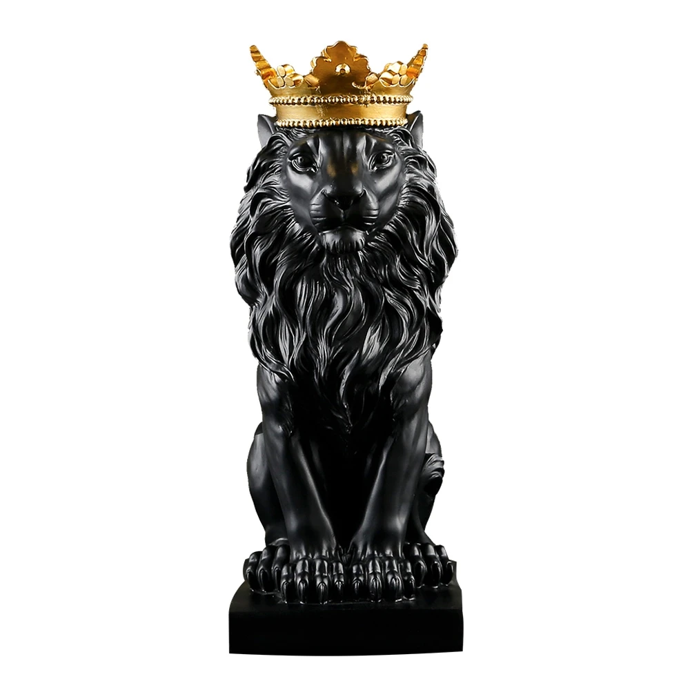 Abstract Crown Lion Statue Home Office Bar Male Lion Faith Resin Sculpture Crafts Animal Art Decor Ornaments - Black