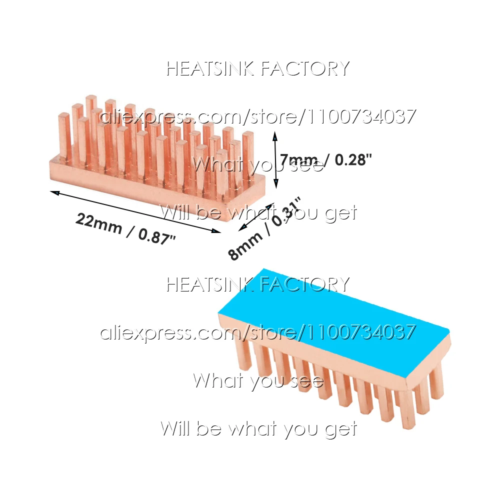 22x8x7mm Pure Copper Heatsink Radiator Cooler With Thermal Pad Cooling For MOS RAM Memory