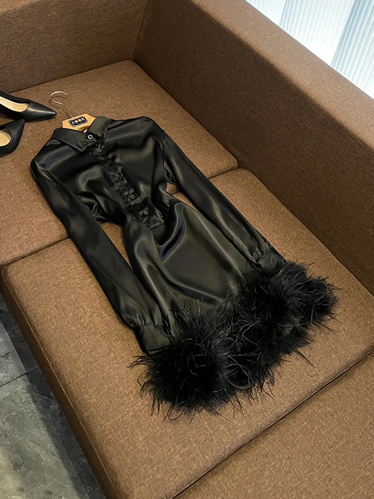 Ele Pure Color Silk Satin Wrap Dr met opstaande kraag, lange mouwen, hoge taille, damesmode, outfit L960