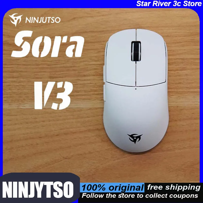 Mouse Gamer NINJUTSO SORA V3 Sem Fio e Com Fio (Modo Duplo) Leve, Sem Furos, Taxa de Polling de 8K, 2.4G para Entusiastas de Esports