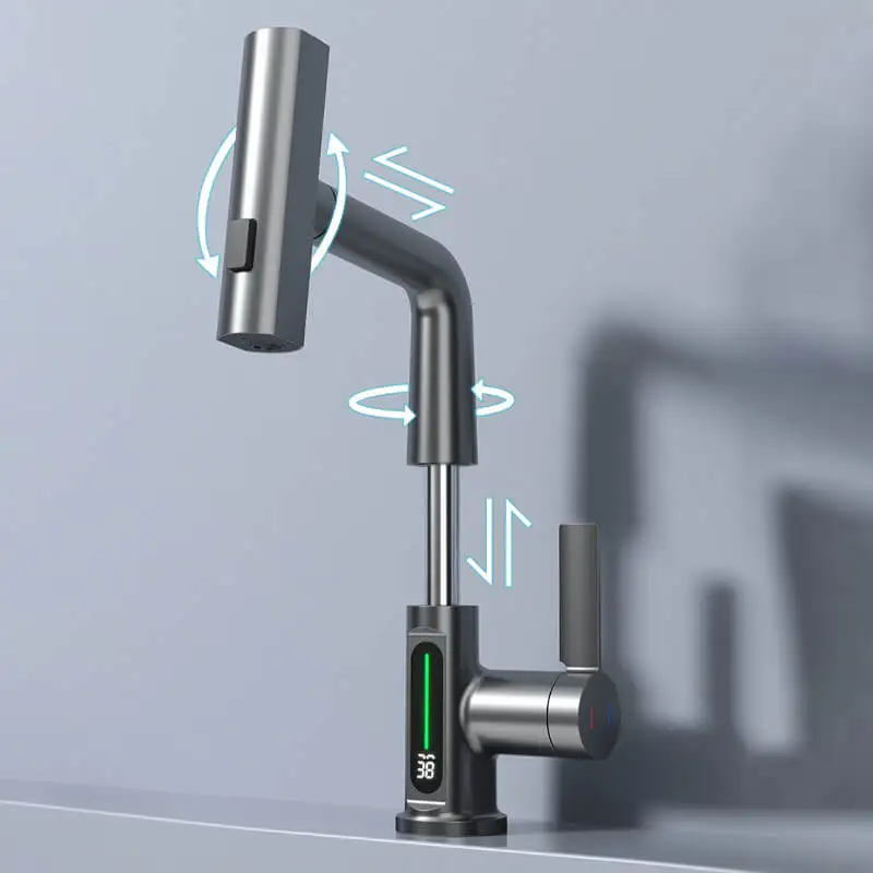 Imagem -05 - Digital Display Waterfall Basin Faucet Puxando Levantamento Pulverizador de Fluxo Misturador para Pia de Água Quente e Fria Torneira para Banho