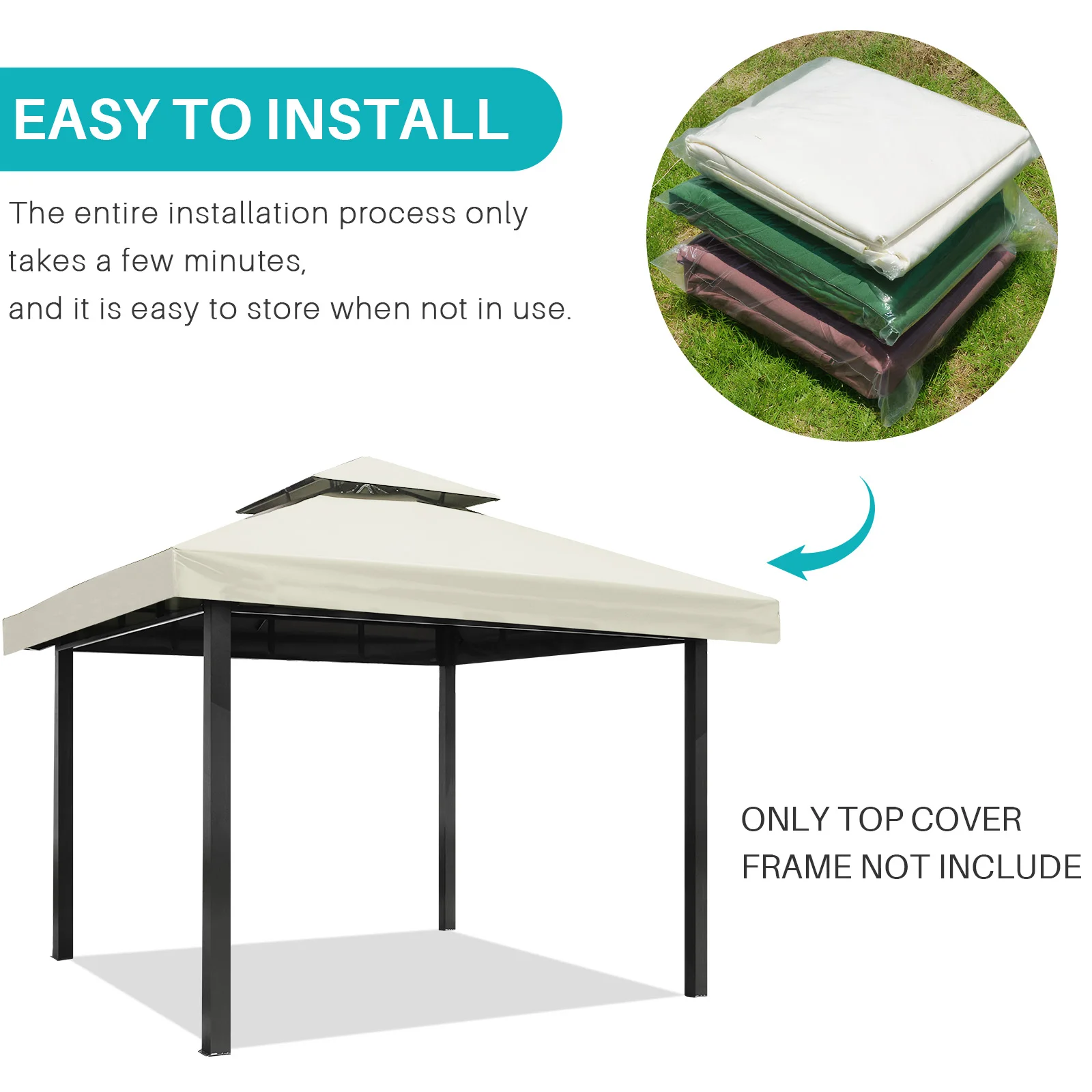 3x3m Replacement Roof for Gazebo Pavilion Roof Waterproof Double Roof Protective Cover Replacement Cover Roof Cover for Garden