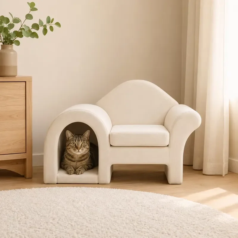 Multi Function Pet Sofa Chair with Built in Pet House Comfortable Sleeping Space for Small Dogs and Cats