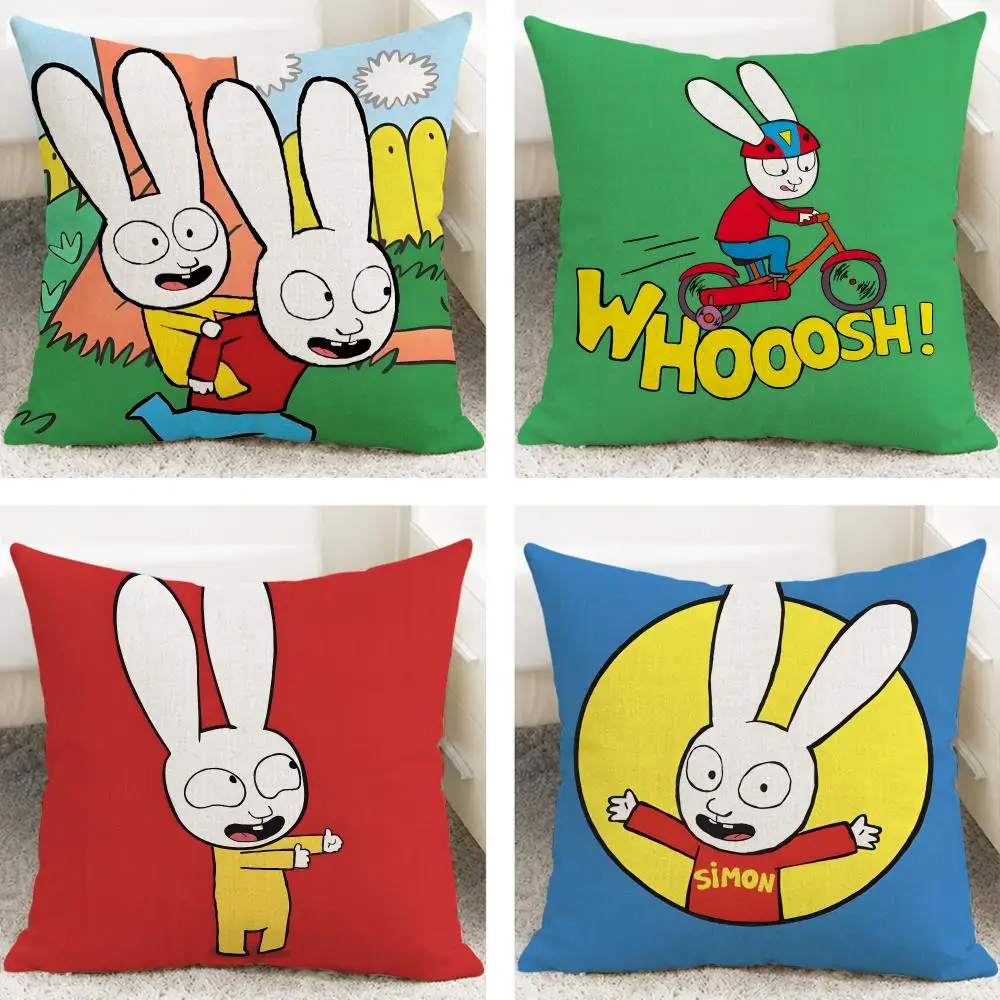 Character Simon Super Rabbit Cushion Cover Cushion Covers Natural Linen Breathable Sofa Bedroom Decor Pillowcase