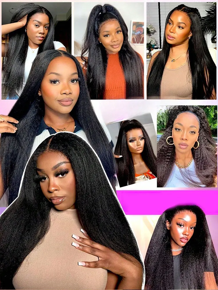 Parrucca anteriore in pizzo 13x4 diritta crespa Parrucche Glueless 5x5 Parrucca diritta Yaki diritta crespa per capelli umani per donna Densità 250%