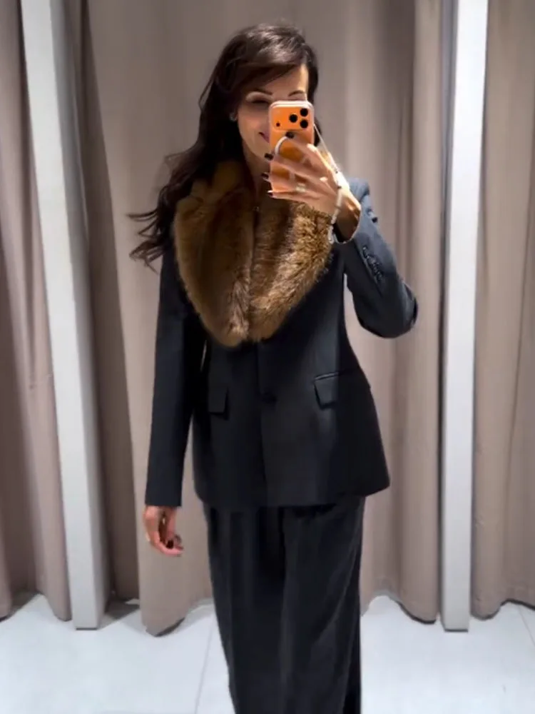 HH Woman Spring Street Style Blazers Solid Pockets Long Sleeves Single Breasted Female Fashion Casual Turn-Down Collar Coats