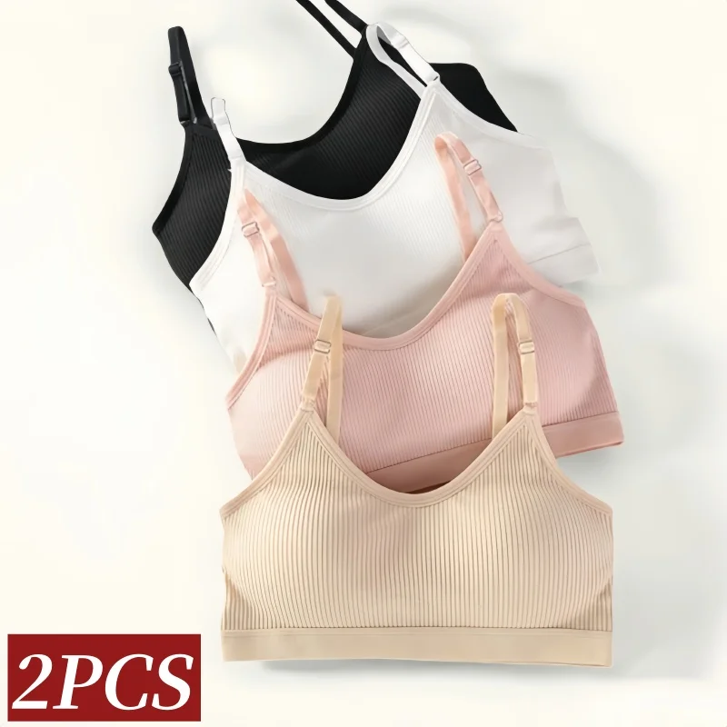 2Pcs/Set Women Seamless Bras Cotton Bra Tops Female Sexy Underwear Solid Lingerie Adjusted Strap Cro