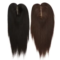 8*12 cm Toppers Human Hair Natural Scalp Topper Brown Color Silk Base 100% Virgin Human Hair Topper Clip In for Hair Thinning