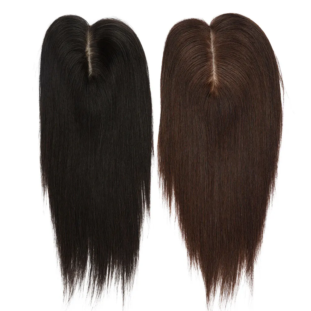 8*12 cm Toppers Human Hair Natural Scalp Topper Brown Color Silk Base 100% Virgin Human Hair Topper Clip In for Hair Thinning