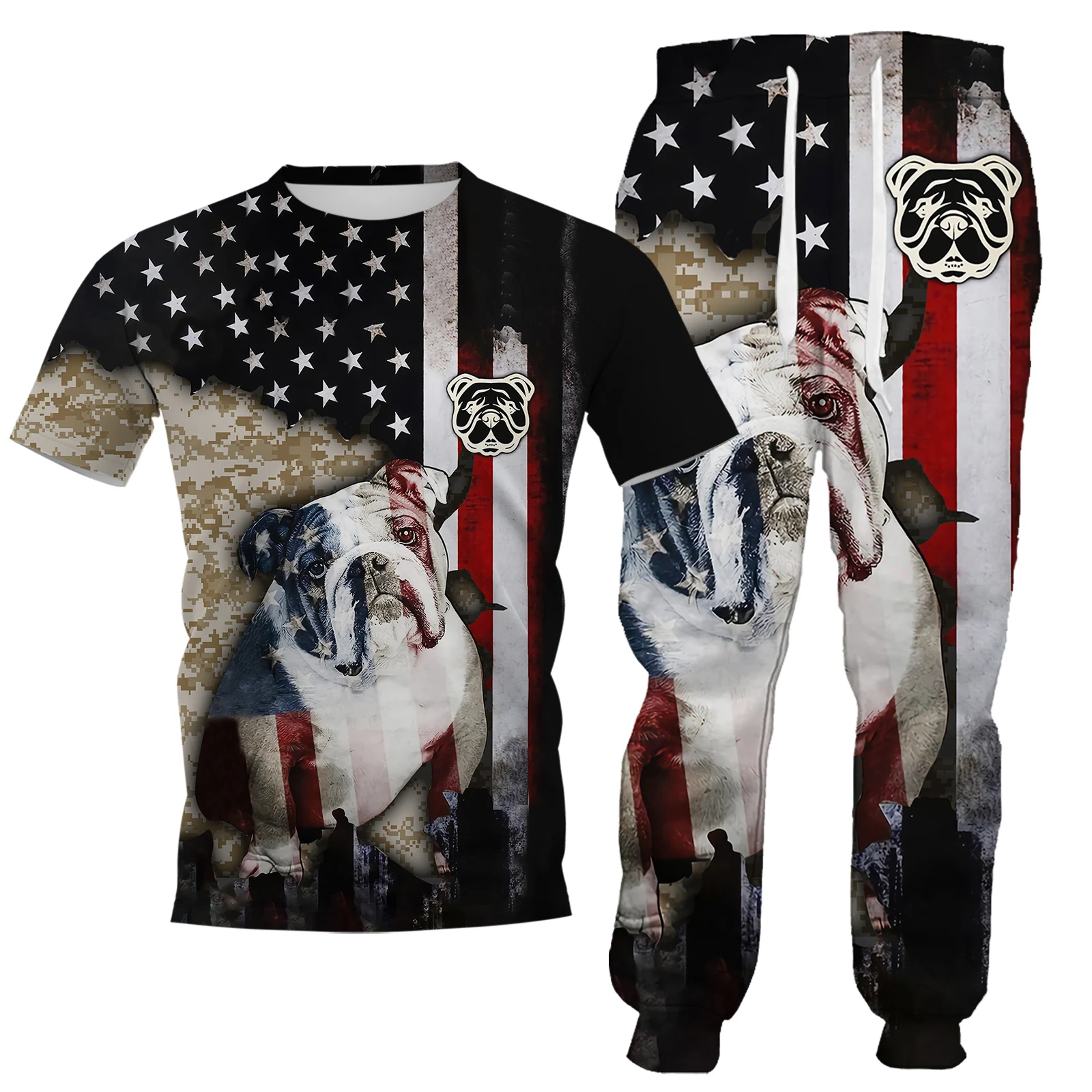 

HX Animals Dogs Mens Clothing Sets American Flag Camo Bulldog Print Vest T-shirts Shorts Sweatshirts Hoodies Pants Dropshipping