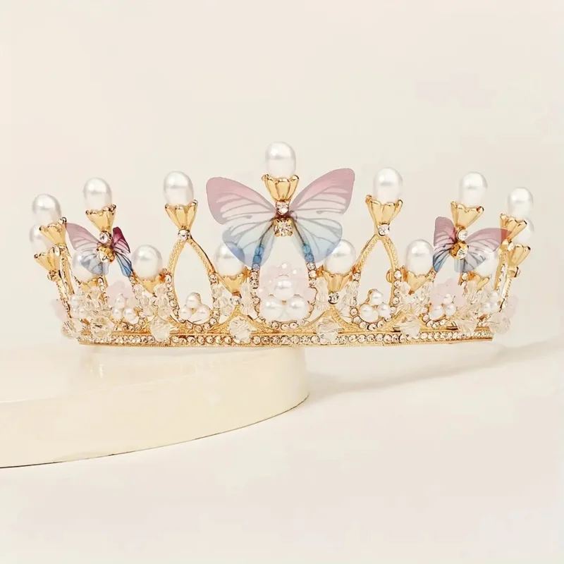 1 قطعة تاج نمط الجنية فراشة زخرفة حجر الراين تيارا الزفاف الزفاف حفلة موسيقية عيد ميلاد التيجان للاستخدام اليومي