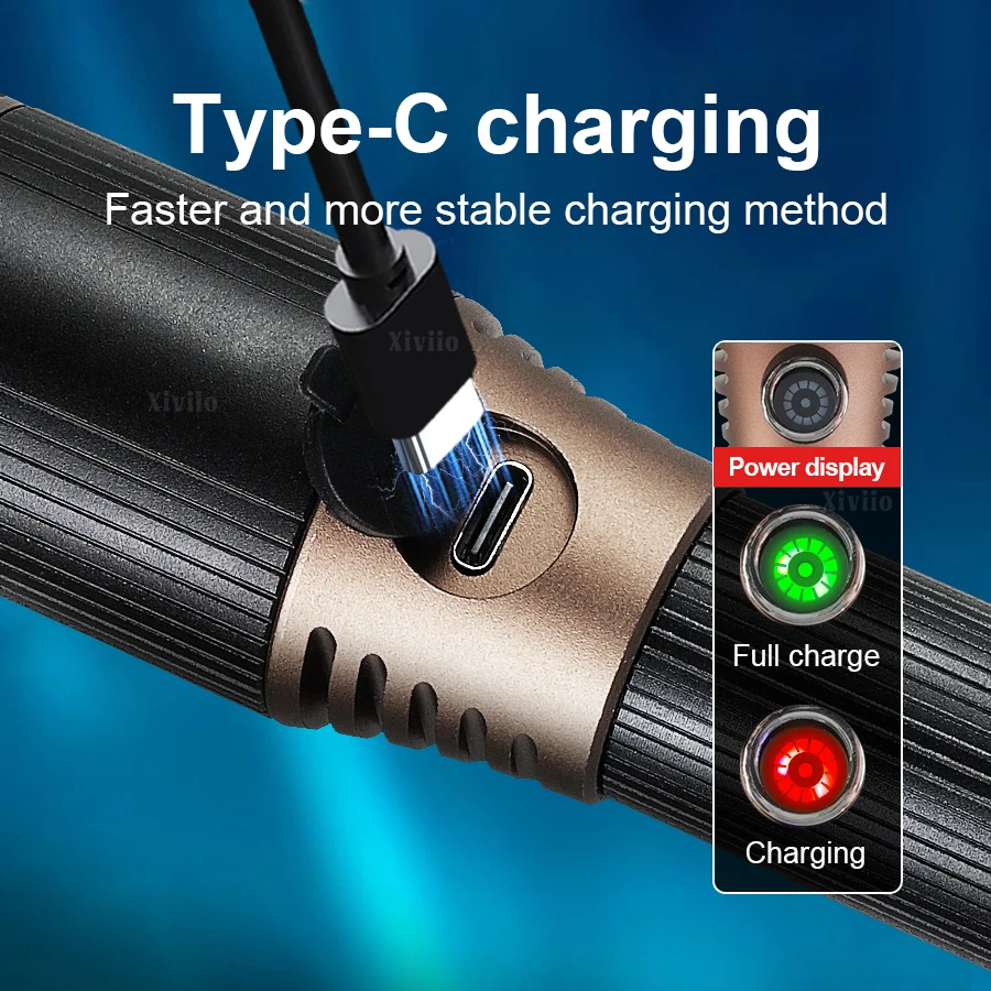 300000LM عالية الطاقة مصباح ليد جيب USB الشعلة القابلة لإعادة الشحن 18650 بطارية طويلة النار 2000 متر التخييم التنزه فانوس مصابيح الطوارئ