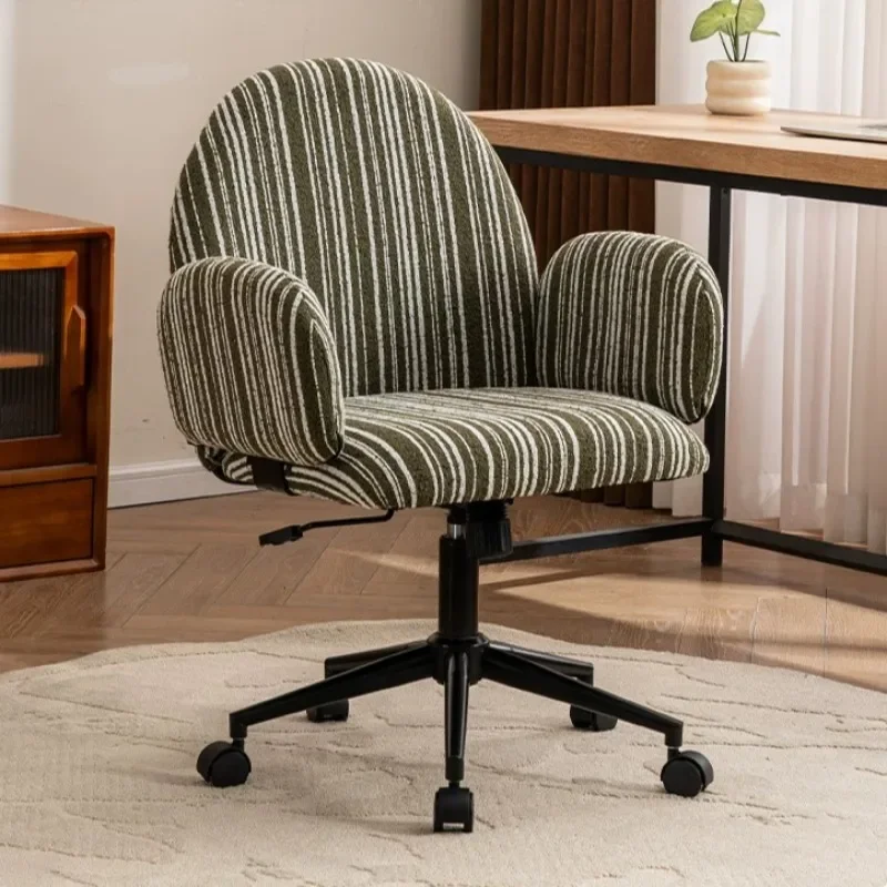 Retro Striped Office Chair with Armrests, Adjustable Swivel Desk Chair with Wheels, Mid-Century Modern Upholstered Task Chair
