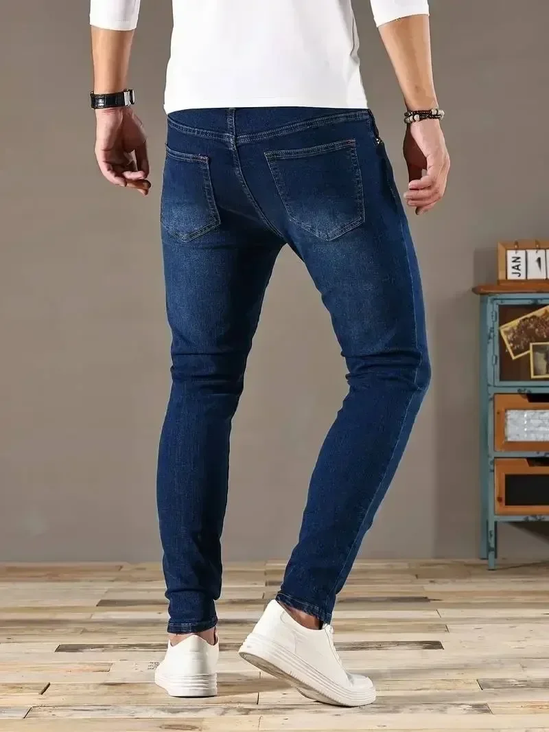 2025 primavera nuovi jeans skinny classici slim fit da uomo casual street style jeans skinny da uomo casual slim fit matita denim blu