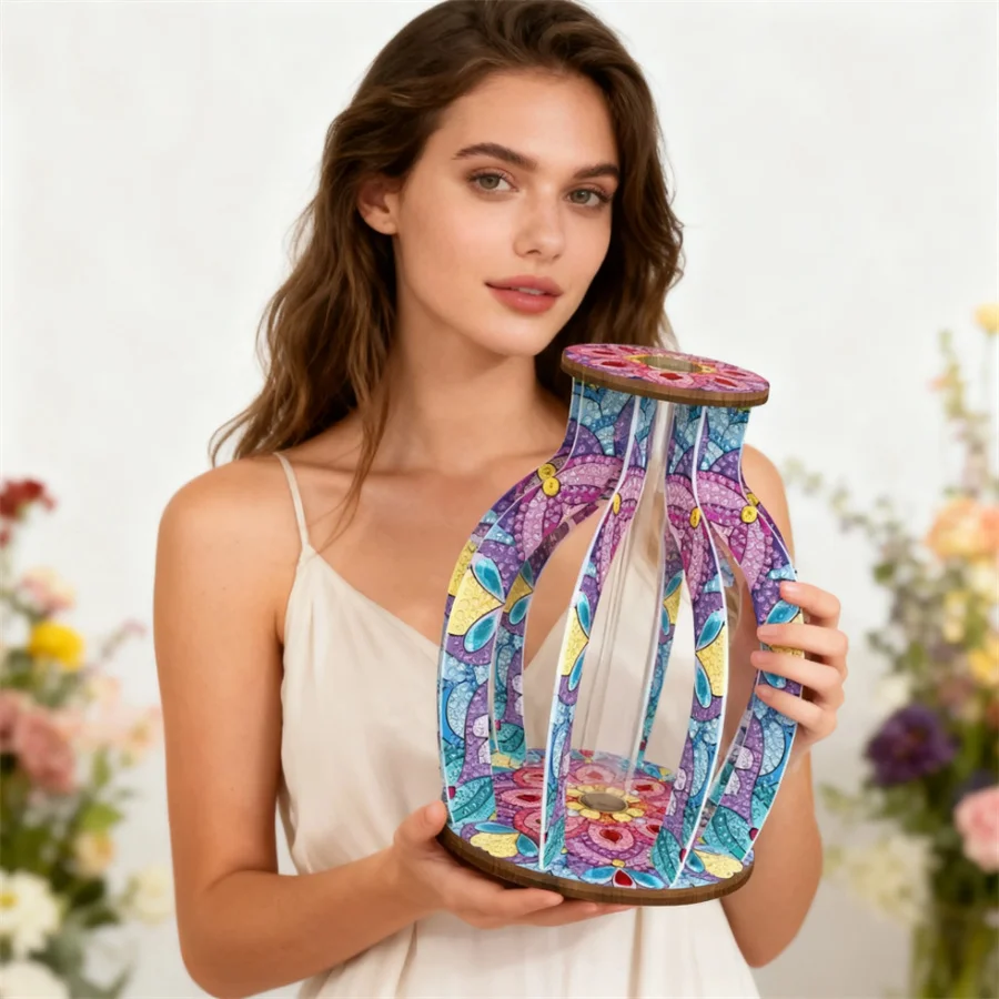 

Wooden Blue Pink Diamond Painting Vase Diamond Painting Tabletop Ornaments Kit Rhinestones Desktop Ornaments for Adults Beginner
