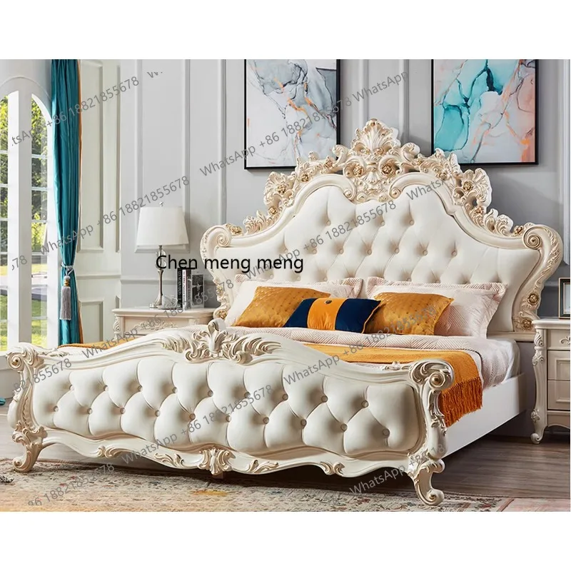 

Двуспальная кровать из массива дерева для главной спальни, виллы, с кожаной обивкой