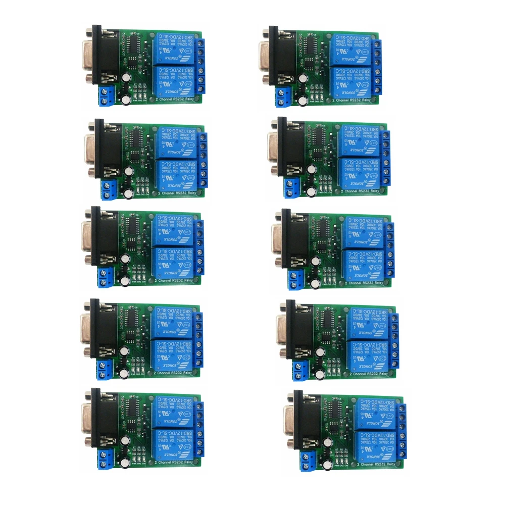 

10 PCS DC 12V 24V 2Ch DB9 UART Relay Module RS232 Serial Port Switch Board for PC PLC Motor LED PTZ