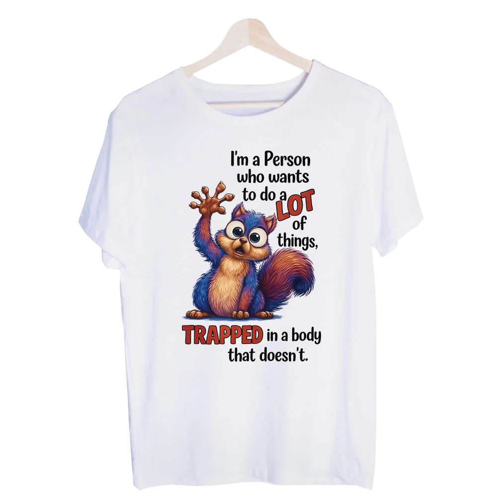 Men's Squirrel Animal Graphic Tee, Short Sleeve Crew Neck T-Shirt with Slogan Print for Casual Daily Wear