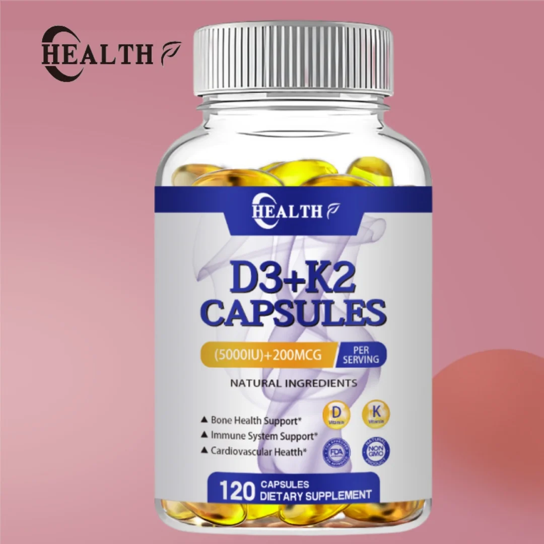 HEALTH Vitamin D3 K2 5000 IU 200 MCG Capsules NonGMO Vegan Nutural Glutenfree