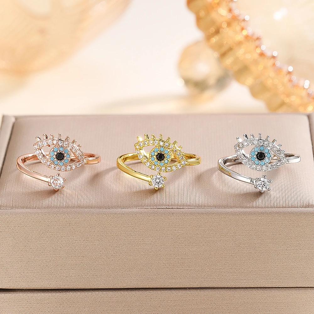 1PCS Fashion High Quality Micro Inlaid Zircon Lucky Devil's Eye Men's and Women's Ring, Suitable for Daily Wear, Available in Mu