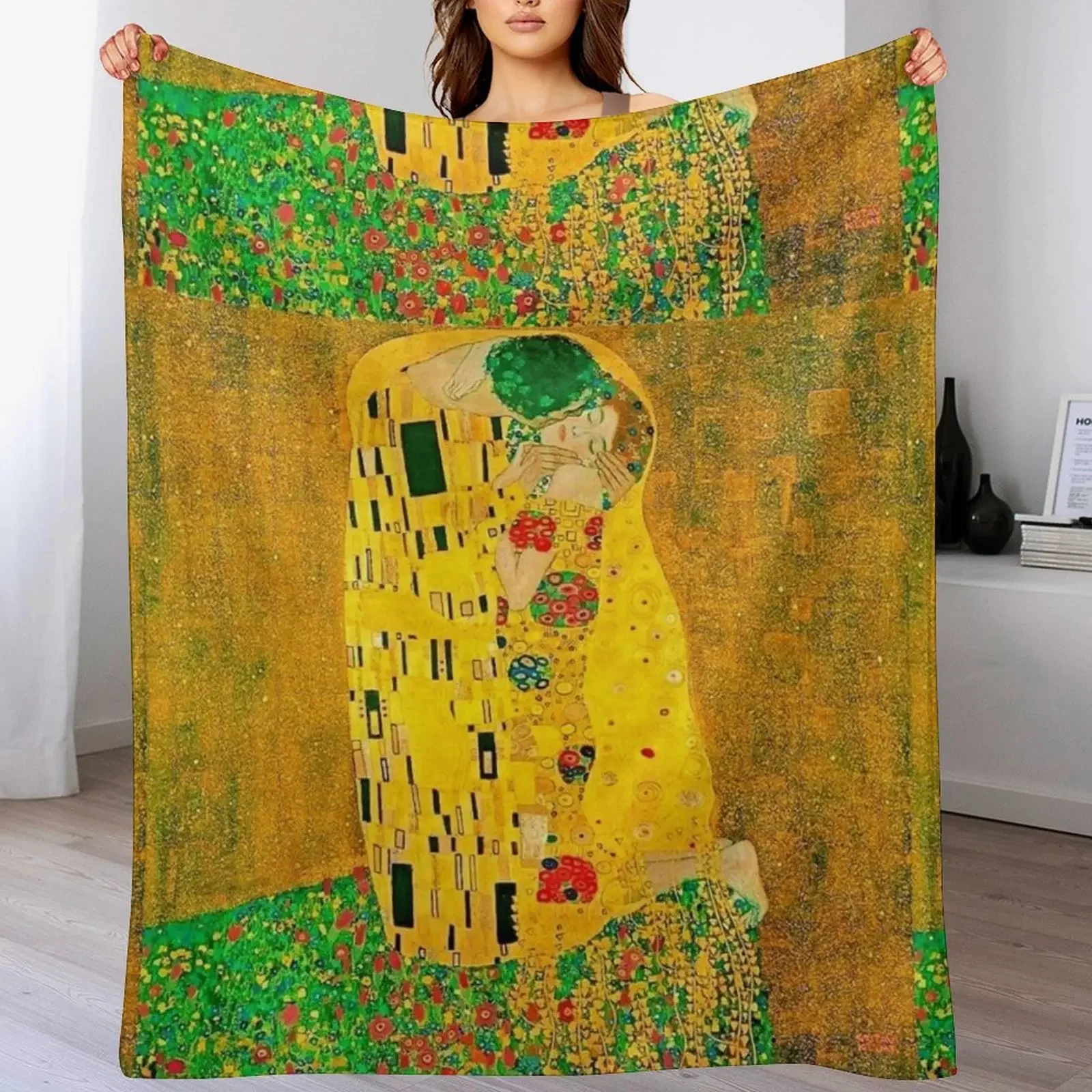 The Kiss, by Gustav Klimt1907, digitally enhanced by WatermarkNZ Press Throw Blanket Thins Warm Blankets