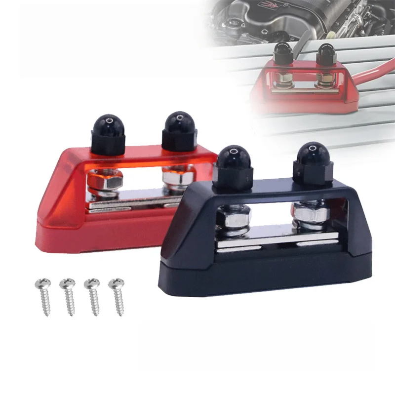 M8/M10 Busbar Distribution Panel: DC Dual-Stud Battery Terminal Connector (Red/Black Screws), Universal for Automotive & Marine