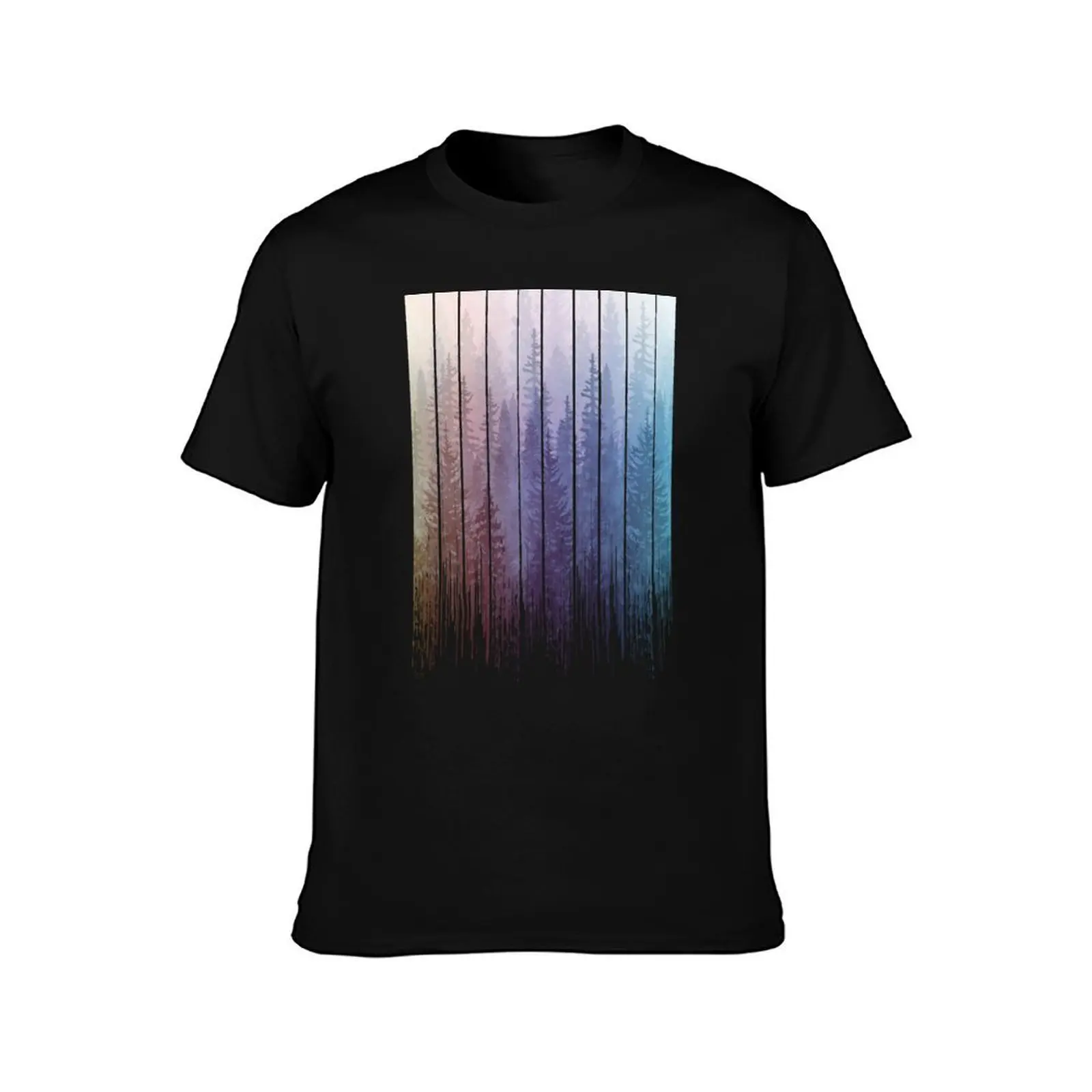 Grunge Dripping Rainbow Misty Forest T-Shirt, Summer Casual Cotton Tee, Oversized Streetwear Tops, Vintage Graphic Print